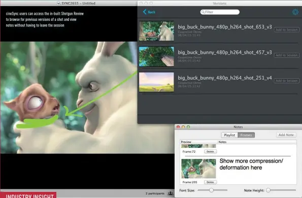  ??  ?? cinesync users can access the in-built Shotgun Review to browse for previous versions of a shot and view notes without having to leave the session