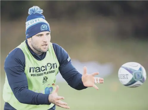  ??  ?? 0 Fraser Brown in training ahead of what he says will be a ‘massive challenge’ for Scotland against South Africa on Saturday