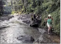  ??  ?? A Bali trash walk is not for the faint of heart. Visitors, armed with pointed sticks for picking up trash, make their way along the Ayung River in Bali.