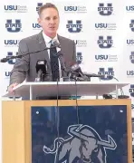  ?? ELI LUCERO/ASSOCIATED PRESS ?? Gary Andersen speaks at a news conference in Logan, Utah, in which he was announced as Utah State’s head football coach.