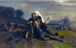  ??  ?? Après la
bataille, de Peter Nicolai Arbo (18311892). La plus célèbre bataille de Norvège, Stiklestad, le 29 juillet 1030, opposa les troupes chrétienne­s du sud aux clans païens du nord.