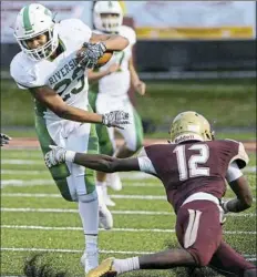  ?? Haley Nelson/Post-Gazette ?? Riverside’s Noah Harris will need to pick up plenty of yardage against Steel Valley, like he did on this carry against the Ironmen earlier this season.