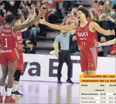  ?? ?? Sylvain Francisco e Ismael Bako celebran una acción del Manresa.