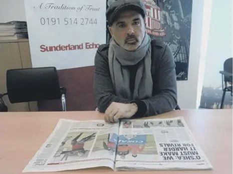  ??  ?? Former Sunderland winger Kieron Brady, pictured during a visit to the Sunderland Echo’s offices in 2018, has spoken about his battle against alcohol.