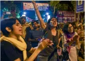  ?? — PTI ?? JNU students protest against professor Atul Johri, accused of sexually harsassing female students, at Vasant Kunj police station on Monday.