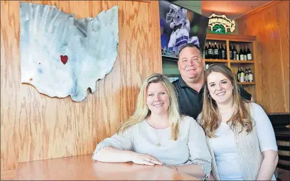  ?? [BARBARA J. PERENIC/DISPATCH]
Source: maps4news. com/© HERE GATEHOUSE MEDIA ?? Co-owners Lindie Schweitzer, left, and husband Scott are joined by manager Rachel Frye. City Tavern 697 N. 4th St.