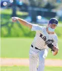  ?? RICK KINTZEL/THE MORNING CALL ?? Liberty pitcher Parker Frey gave up three hits, struck out six, and walked none in Tuesday’s win over Easton at Liberty High School in Bethlehem.