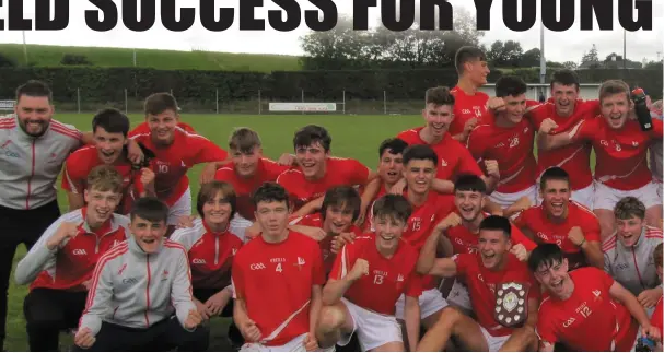  ??  ?? Louth celebrate their Gerry Reilly Shield win, while top right, Cathal Fleming receives the man-of-the-match award and right, Joe Mee is presented with the shield.