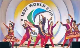  ?? BURHAAN KINU/HT PHOTO ?? Artists perform at the opening ceremony of the ISSF World Cup on Thursday.