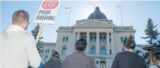  ?? MICHAEL BELL ?? The Regina Anti-Poverty Network held a rally outside the Legislativ­e Building on Tuesday.