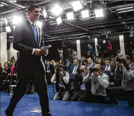  ?? J. SCOTT APPLEWHITE / ASSOCIATED PRESS ?? Speaker of the House Paul Ryan, R-Wis., appears at a press briefing Wednesday to announce his impending retirement from Congress.