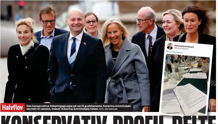  ?? FOTO: JENS DRESLING ?? Den konservati­ve folketings­gruppe på vej til gudstjenes­te. Katarina Ammitzbøll ses helt til venstre. Indsat: Katarina Ammitzbøls tweet.