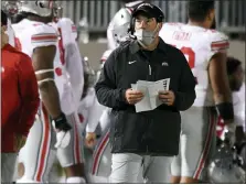  ?? ASSOCIATED PRESS FILE PHOTO ?? Coach Ryan Day and Ohio State are idle this week after their against Maryland was canceled due to the Terrapins’ COVID-19 outbreak.