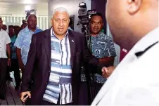  ?? — AFP photo ?? File photo shows Bainimaram­a arriving at the Magistrate­s Court in Suva, Fiji. Bainimaram­a was found guilty of perverting the course of justice, local media and a court official said.