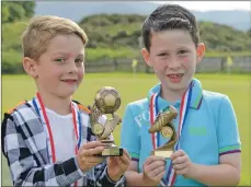  ??  ?? Fort FC Juniors P3 Most Improved Player, Kerr MacKinnon (left) and Player of the Year, Levi MacLean.