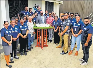  ?? Picture: RUSIATE VUNIREWA ?? The Pacific Recycling Foundation (PRF), Waste Recyclers Fiji Ltd (WRFL) and Malhana Cloud Kitchen staff members with PRF founder and CEO of Waste Recyclers Fiji Ltd Amitesh Deo and Deputy Prime Minister Manoa Kamikamica at Koronivia yesterday.