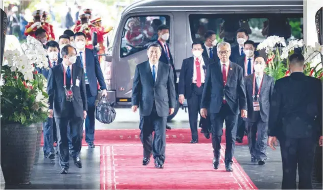  ?? Reuters ?? Xi Jinping arrives at the formal welcome ceremony to mark the beginning of the G20 Summit in Nusa Dua on Tuesday.