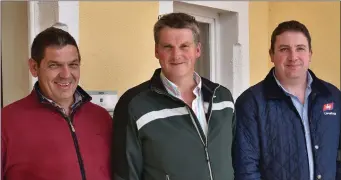  ??  ?? Harry Murphy from Ferns; William Hutchinson, Kilkenny; and John Kelly of ABP on a visit to the ABP Research and Demonstrat­ion Farm in Clonegal, on the Wexford/Wicklow border.