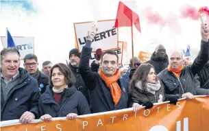  ?? REUTERS ?? Leader of the nationalis­t party Les Patriotes, Florian Philippot, attends a protest against plans for a vaccine pass in Paris on Saturday.