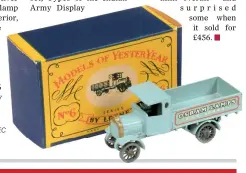  ?? ?? RIGHT: One of the Matchbox sale highlights was this Osram Lamps AEC lorry in unusual duck egg blue finish.