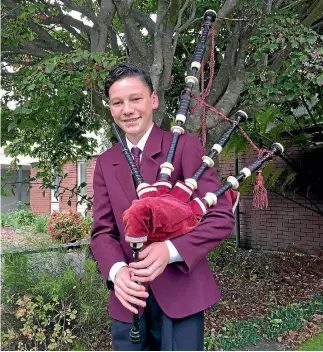  ?? KAROLINE TUCKEY/FAIRFAX NZ ?? Niko Tofa, 13, has shown dedication to practising the bagpipes.