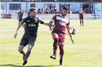  ??  ?? ● Bangor City’s new signing Ashley Ruane pictured in action for Colwyn Bay against Kendal’s Stuart McDonald