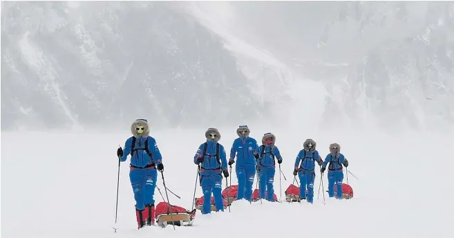  ??  ?? The Army’s Ice Maidens became the first all-female team to cross Antarctica unsupporte­d. Below, the women celebratin­g Christmas