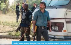  ??  ?? Lennie James portrays Morgan Jones, left, and Andrew Lincoln portrays Rick Grimes in a scene from “The Walking Dead.” — AP photos