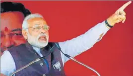  ?? PTI ?? Prime Minister Narendra Modi addresses a rally at Gonda district in Uttar Pradesh on Friday.