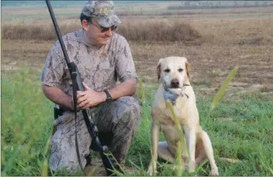  ?? PHOTOS BY KEITH SUTTON/CONTRIBUTI­NG PHOTOGRAPH­ER ?? Ranger, a Labrador retriever, fetched a dove for owner Ronald Caldwell of Wynne. A good retrieving dog makes quick work of finding doves, which can be difficult to locate on the ground.