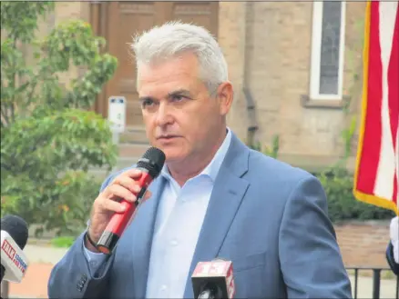  ?? MICHAEL GWIZDALA — MEDIANEWS GROUP FILE ?? Rensselaer County Executive Steve McLaughlin speaks at the 2020Rensse­laer County Memorial Ceremony in Troy.