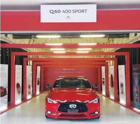  ?? |CLAUDIO ZUCKERMANN ?? Imponente se ve el frente del nuevo Q60 400 Sport, y más en uno de los boxes del Autódromo Hermanos Rodríguez, listo para ser probado en pista.