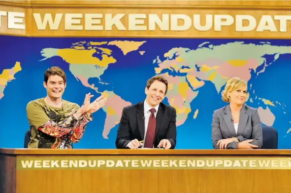  ?? DANA EDELSON/ THE ASSOCIATED PRESS/NBC ?? At the urging of Weekend Update alumnus Amy Poehler, Seth Meyers made a bid for the heart of colourful club correspond­ent Stefon on Saturday Night Live’s season finale. “That was one of the more special events that I’ve been part of on the show,”...