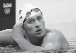  ?? ASSOCIATED PRESS ?? IN THIS TUESDAY, AUG. 9, 2016, FILE PHOTO, United States’ Ryan Lochte checks his time in a men’s 4x200-meter freestyle heat at the 2016 Summer Olympics, in Rio de Janeiro, Brazil. Lochte has been suspended until July 2019 by the U.S. Anti-Doping...