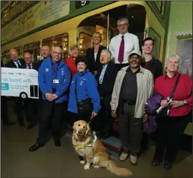  ??  ?? Representa­tives from the bus companies and RNIB Scotland on a old Albion Glasgow corporatio­n bus in the Riverside Museum to launch the project