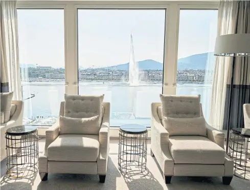  ?? REUTERS ?? The Lake Geneva and the water fountain are pictured from the suite of the Fairmont Grand Hotel on July 30.