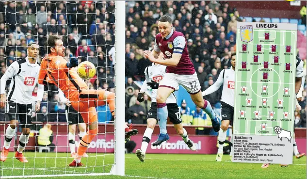  ?? PICTURES: Action Images ?? MATCH-WINNER: James Chester scores the all-important goal to earn Aston Villa victory
