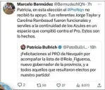  ?? ?? DESAIRE. Patricia Bullrich felicitó al PRO neuquino, pero le respondier­on que ella nolos había h apoyado.