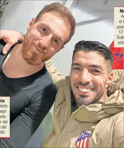  ??  ?? Oblak y Luis Suárez posan felices juntos tras el partido frente al Eibar.