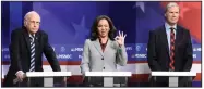  ?? (NBC/Will Heath) ?? Larry David portrays Bernie Sanders (from left), Maya Rudolph does Kamala Harris and Will Ferrell plays Tom Steyer during a “Saturday Night Live” sketch in 2019.