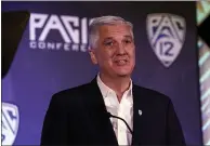  ?? MARCIO JOSE SANCHEZ — THE ASSOCIATED PRESS ?? Pac-12Commissi­oner George Kliavkoff speaks during the Pac-12 Conference college football Media Day in July.