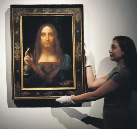  ?? AP ?? Leonardo da Vinci’s ‘Salvator Mundi’ as it appeared at Christie’s auction rooms when it was acquired last year