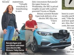  ?? ?? Renate Egan and son Oliver with their new electric MG. Picture: Toby Zerna