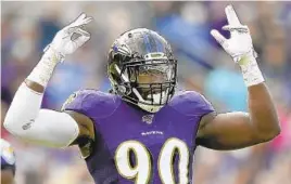  ?? GAIL BURTON/AP ?? Ravens outside linebacker Pernell McPhee was second on the team with three sacks.