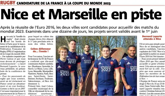  ?? (Photo FFR) ?? Pour la première fois, le XV de France va porter un maillot avec une publicité, afin de valoriser la candidatur­e française pour .