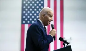  ?? Photograph: Evan Vucci/AP ?? President Joe Biden speaks about his 2024 budget proposal at the Finishing Trades Institute in Philadelph­ia.