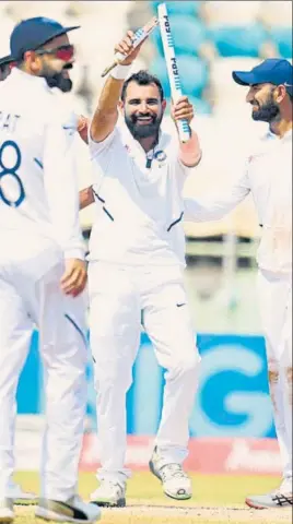  ?? AFP ?? Mohammed Shami, who took 5/35, became only the fifth Indian fast bowler to take a five-wicket haul in the fourth innings at home. The last one to take a fifer was Javagal Srinath, back in 1996-97.