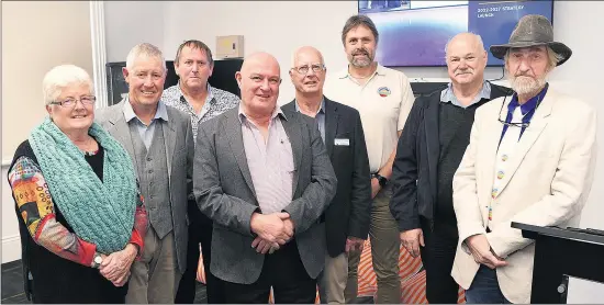  ?? Picture: PAUL CARRACHER ?? ASPIRATION­S: Wimmera Mallee Tourism board members, from left, Helen Mulraney-roll, Bernard Young, chairman Graeme Milne, Ron Ismay, Graeme Massey, Jeff Woodward, John Hutchins and James Goldsmith at the strategy launch in Dimboola.