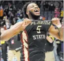  ?? Mark Humphrey ?? The Associated Press Junior guard PJ Savoy, who didn’t receive a D-I offer after his senior season at Las Vegas High School, is one victory away from the Final Four with Florida State.