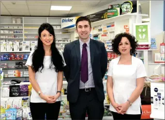  ??  ?? Aine and Padraig O Connor, Proprietor­s with Grainne Moloney, Supervisin­g Pharmacist at Killarney Pharmacy, Scotts Street, East Avenue Road, Killarney.